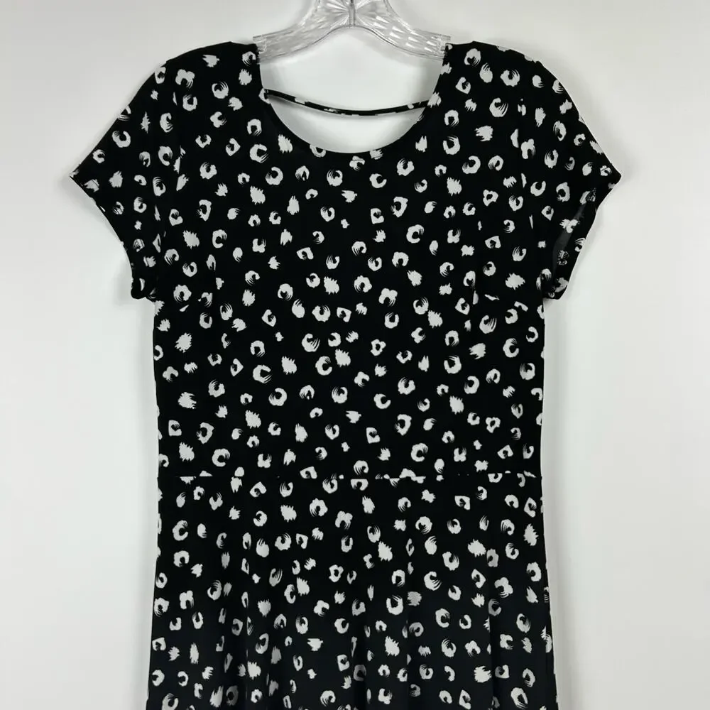 Gilli Nancy Faux Printed Black White Knee Length Dress Scoop Back Womens Sz L - Picture 4 of 11